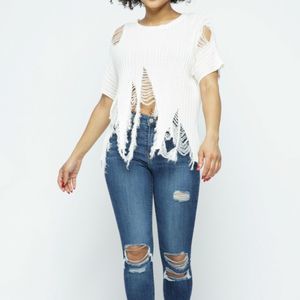 NWT Distressed Knitted Top